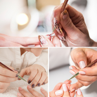 Pinceau à ongles double embout personnalisé en or rose avec manche en bois, nouveau design pour gel, liner de précision, détails 3D, pinceau acrylique avec capuchon