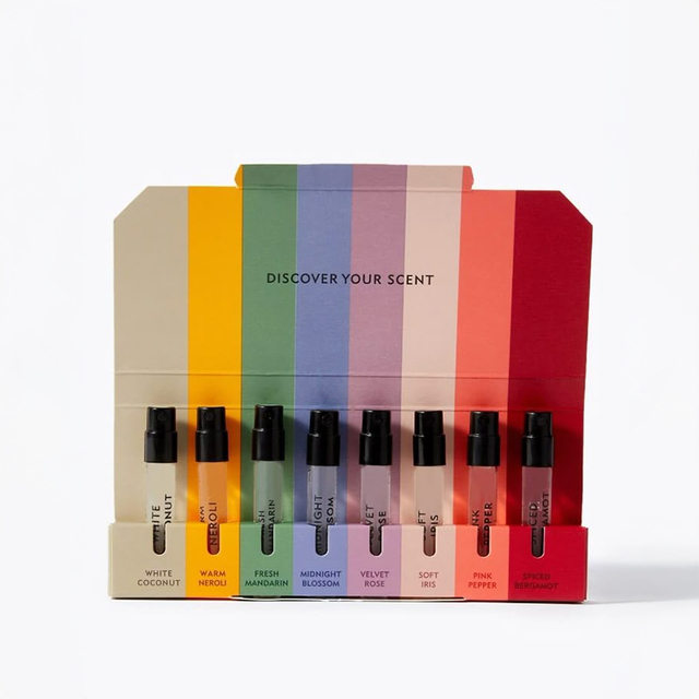 Custom Perfume Sample Box Packaging with Die-Cut Vial Kit Mailer Boxes, Folding Carton Sample Kit Packaging Boxes