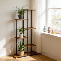 Organisateur de plantes à plusieurs niveaux en bois rustique et métal noir, étagère pour pots de fleurs pour l'intérieur, la maison, le patio et le jardin
