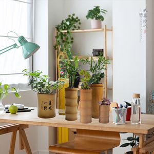 Bamboo Flower Pot Circular Desktop Vase Nordic Style Plant Container For Indoor Decoration - Product Image 1