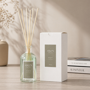 Aikun 150ml Low Moq Custom Scent Long Lasting Clear Round Glass Bottle Sticker White Box Reed <b>Diffuser</b> Box Set for Gift Shops - Product Image 1