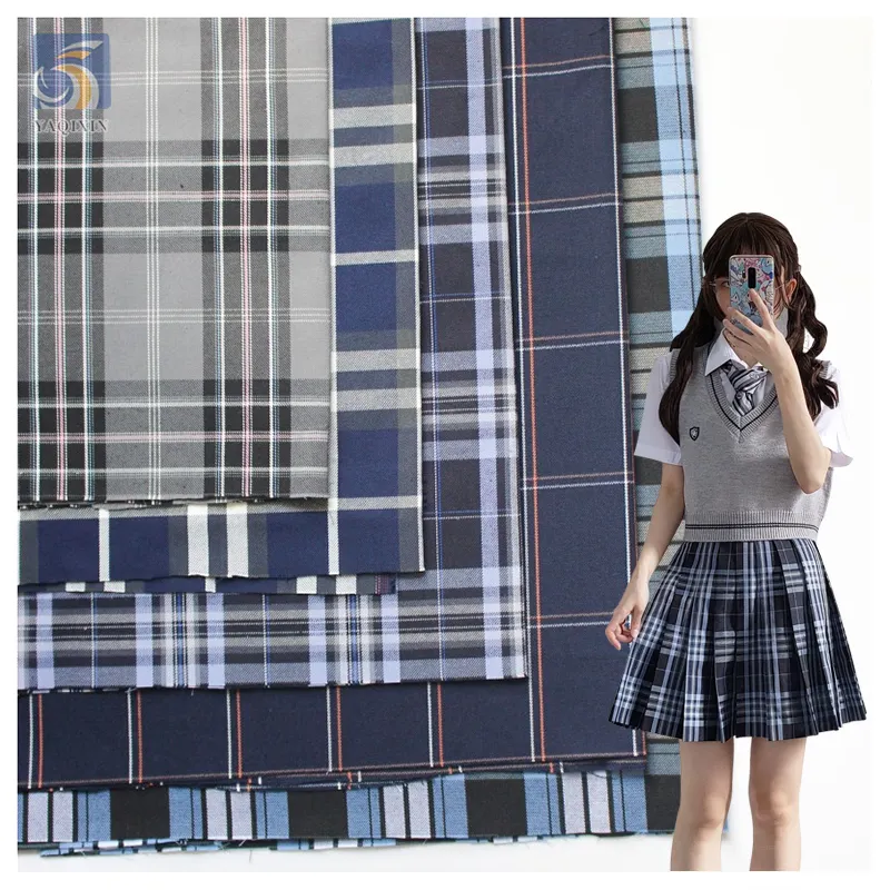 Hoge Kwaliteit 60/40 Polyester/Katoen Stof 195gsm Geruit Geruit Garen Geverfd Stof Voor Geplooide Schooluniform Rokken