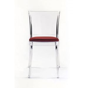 Sedia trasparente Lucienne con cuscino in tessuto KAT 'tricolore' rosso e sedile imbottito modello 16C2005-1 - Product Image 2