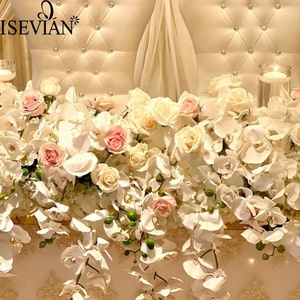 Decorazione di centrotavola per matrimoni runner da tavola con fiori di rosa e orchidea artificiali bianchi e <span class=keywords><strong>crema</strong></span> - Product Image 6