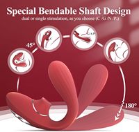 Sex Toys-Vibromasseur à succion 2IN1 Rose Sex Toy avec modes de gode de poussée, utilisation de l'arbre flexible pour la ventouse de clitoris