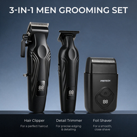 PRITECH 3-in-1 Professionelles Haarschneideset Kabelloser Haarschneider Elektrischer Folienrasierer Herren Friseur Schneidemaschine LED-Kit