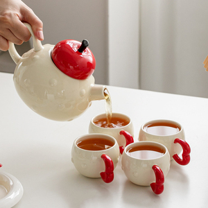 กาน้ำชาเซรามิครูปแอปเปิ้ลสุดสร้างสรรค์พร้อมถ้วยชุดน้ำชาพอร์ซเลนแปลกใหม่ - Product Image 5