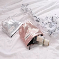 Trousse de Maquillage Portable Scintillante Argentée de Luxe et Trousse de Retouches, Sac de Toilette Transfrontalier