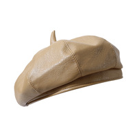 Boina de Cuero PU de Calidad para Hombre y Mujer, Color Sólido, Estilo Francés, Gorra de Artista