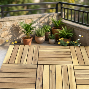 Solid Wood Acacia Decking Tile 300x300mm Modern Interlocking Waterproof Anti-slip for Outdoor/indoor Decoration Balcony Terrace - Product Image 3
