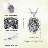 Merryshine Collier Pendentif Archange Saint Raphaël en Laiton Épais Plaqué Argent Oxydé, Prière de Guérison, Bijoux en Gros
