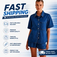 Chemise et short en denim uni vintage ZHUOYIN, tenue décontractée d'été pour femmes, GRS OCS