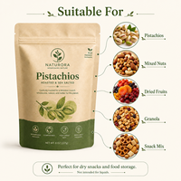Sachet refermable à fermeture éclair en papier kraft biodégradable et compostable de qualité alimentaire, imprimé sur mesure, pour pistaches, type pochette verticale