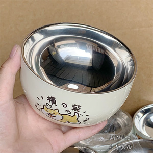 Bol en acier inoxydable pour enfants, motif de dessin animé, bol à soupe épaissi anti-brûlure, vaisselle pour bébé de 1 à 2 ans - Product Image 1