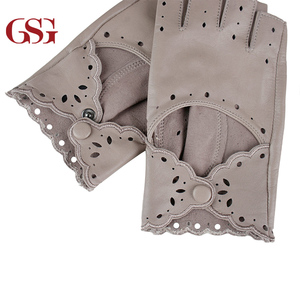 Gants en <span class=keywords><strong>cuir</strong></span> sans doublure pour femme, mi-doigts, sans doigts, pour la conduite, avec broderie laser sexy, accessoires de cosplay, noir <span class=keywords><strong>beige</strong></span> - Product Image 6