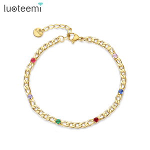 SP-LAM Designer Cuban Chain Gold Colorful CZ Zirconia Fashion Lady girl's <span class=keywords><strong>bracciale</strong></span> Tennis regolabile - Product Image 1
