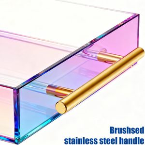 Bán buôn tùy chỉnh Khay phục vụ acrylic với tay cầm màu cầu vồng óng ánh - Product Image 6