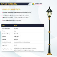 Lampadaire de jardin LED classique européen avec corps en aluminium étanche IP65 pour routes, centres commerciaux et projets paysagers