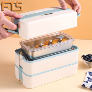 FTS bento box stainless steel plastic customizable adults for women office set three layer korean lunchbox lunch box