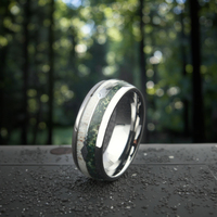 Bague en tungstène en argent à la mode véritable mousse verte Agate Nature cerf bois flèche incrustation haute poli noir plaqué hommes femmes bandes