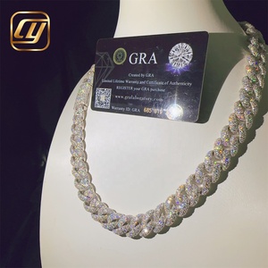 สร้อยคอแบบ Cuban Link ชุบเพชร Moissanite 14 มม. VVS  วัสดุเงินแท้ 925  สำหรับฮิปฮอป  ผ่านการทดสอบเพชร  เครื่องประดับคุณภาพสูง - Product Image 2