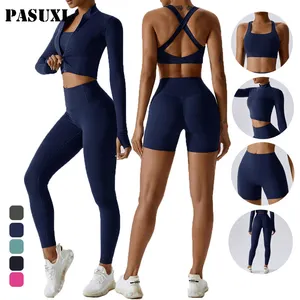 PASUXI Factory Seamless Women manica lunga Yoga Set reggiseno sportivo Leggings allenamento palestra Fitness Plus Size Yoga Wear