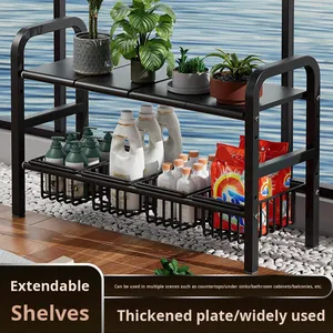 Estante de armario extensible de acero al carbono de doble nivel para debajo del fregadero, estante de almacenamiento sostenible, 5 paneles extraíbles, 5 cestas - Product Image 3