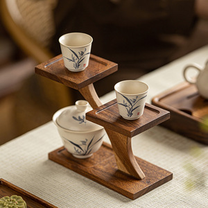 Solid wood multi-layer <b>shelf</b>, <b>desktop</b> teacup and teapot display rack, tea table accessory storage rack, home balcony succulent - Product Image 2