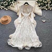 Robe midi élégante pour femmes, en dentelle, à manches longues, style A, décontractée, avec ceinture, pour les occasions quotidiennes et les fêtes, vêtements pour femmes