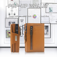 Dompet logam aluminium pemblokir RFID pria, Minimalis, dompet kulit PU kustom, kancing pemegang kartu kredit, kantung uang Pop-up