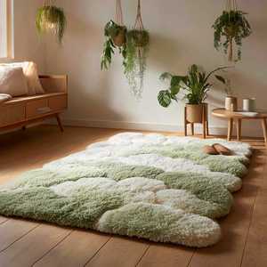 Alfombra de lana moderna para habitación de niños, estilo Kilim a rayas, pila alta, hecho a mano, patrón abstracto, Material de lana de alta calidad, copetudo a mano - Product Image 1