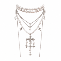 Collier pendentif croix gothique, collier ras du cou à franges multicouches pour femmes, style grunge audacieux