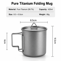Mug de cantine en titane pur 420 ml avec couvercle - Tasse de camping ultralégère pour la randonnée - Résistant à la corrosion OEM/ODM - Vente directe usine