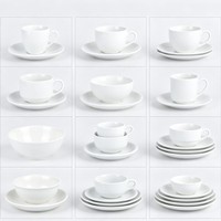 Ensemble de tasses et soucoupes en céramique empilables blanc pur, écologiques, multi-tailles, pour expresso, latte, thé, hôtel, restaurant