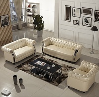 Ensemble de canapés Chesterfield en cuir véritable pour salon, 3 places, fabrication artisanale, style villa moderne