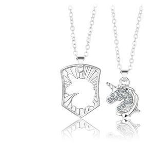 New Creative Gold Diamond Unicorn Couple Necklace Set Men Women Pendant Jewelry Silver Color BFF Clavicle <b>Chain</b> - Product Image 6