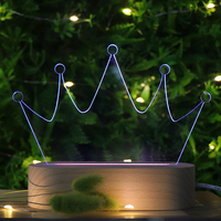 Couronne Acrylique Veilleuse Blanc Ellipse Bois Lumière Base RGB 7 Couleur Changeante Led Lampe pour DIY