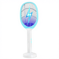 Raquette anti-moustiques électrique LED écologique à batterie longue durée avec filet souple pour intérieur/extérieur – Lutte antiparasitaire à ressort