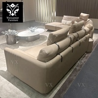 Ensemble de canapés sectionnels 7 places modernes, luxueux meubles de villa en cuir italien tufté et incurvé, table d'appoint en marbre pour appartement