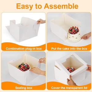 Zyfotzun 2 पैक 10x10x8 इंच डिस्पोजेबल केक बॉक्स पाई और केक परिवहन के लिए बेकरी के लिए ढक्कन सफेद खिड़की डिजाइन के साथ - Product Image 4