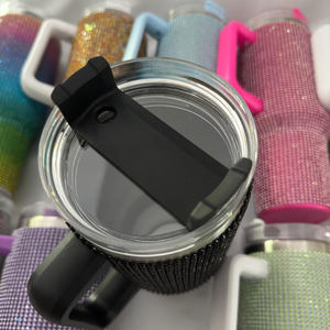 Mug de voyage isotherme de luxe en acier inoxydable Adventure, gobelet sous vide diamanté avec paille et poignée, 40 oz, orné de cristaux étincelants - Product Image 6