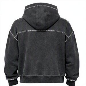เสื้อฮู้ดดี้โอเวอร์ไซส์สีดำแบบวินเทจ ผ้าฝ้าย มีกระเป๋าหน้า แขนจั๊มพ์ ทรงหลวม สวมใส่สบาย ไซส์พลัสสำหรับผู้ชาย - Product Image 3