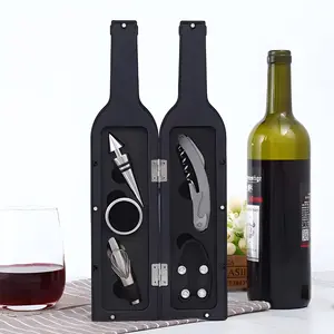 5 Pcs Black Wine Opener Gift Set Opener Kit Wine Bottle Shape Customized Logo Waiters Corkscrew Opener Sets Wine Accessories