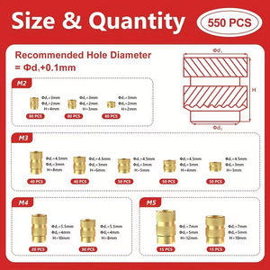 Brass Threaded Inserts Kit M2 M3 M4 M5 Metric 550 Pcs Assorted Sizes For Repair And Assembly - Product Image 5