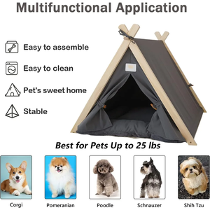Luxe Duurzame Opvouwbare Pet Tent Tipi Effen Patroon Multi-Color Kussen Houten Frame Indoor Outdoor Hond Kat Huis <span class=keywords><strong>Bed</strong></span> Doos - Product Image 5
