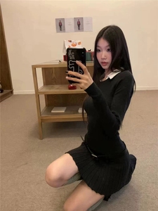 Abito Polo vita Design Splicing donne donne autunno Chic si coltivano con un centinaio di pieghe abiti - Product Image 2