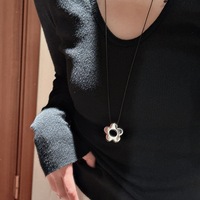 Fashion kalung rantai tali hitam wanita, liontin bunga perak sterling 925