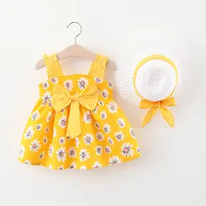 Best Selling Products Kid Baby Punjabi Design Sleeveless Full Printing Bow Decoration Dress For Girls Made In China