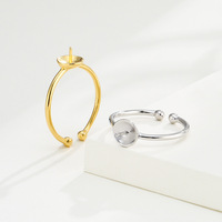 Meistverkaufter Minimalistischer S925 Sterling Silber Verstellbarer Ring mit Blanko-Fassung und Stift für Perlen DIY Einlage Schmuckzubehör
