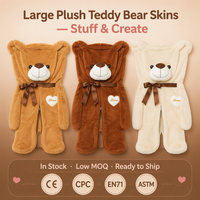 Grande peluche d'ours en peluche non rembourrée, avec coques extérieures, ruban de satin motif cœur, yeux perlés, fermeture éclair au dos, peaux plates, pour anniversaire, en coton PP